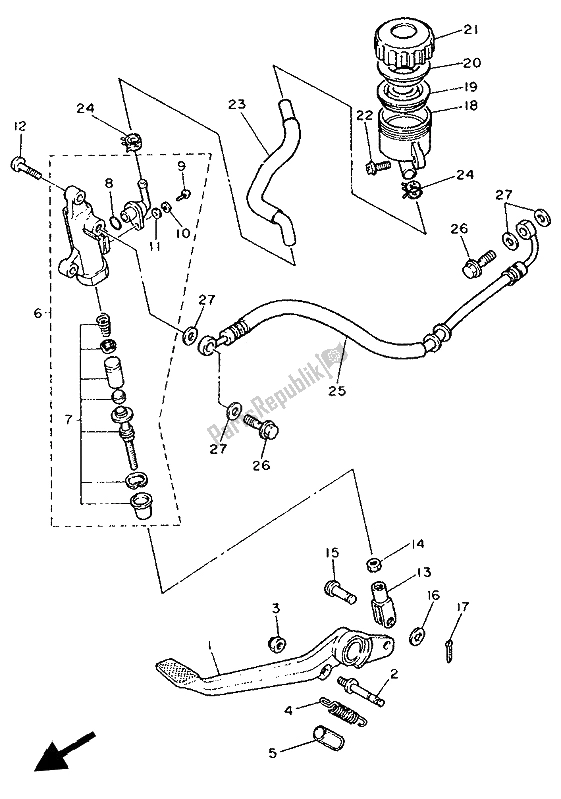 All parts for the Rear Master Cylinder of the Yamaha XV 535 Virago 1994