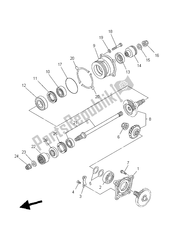 All parts for the Middle Drive Gear of the Yamaha YFM 700 Fwad Grizzly 4X4 2014