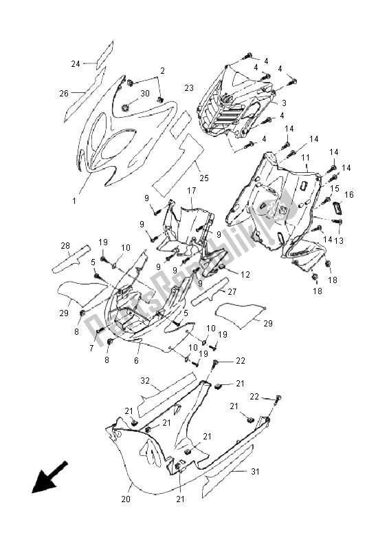 Tutte le parti per il Scudo Per Le Gambe del Yamaha YQ 50L Aerox Replica 2005