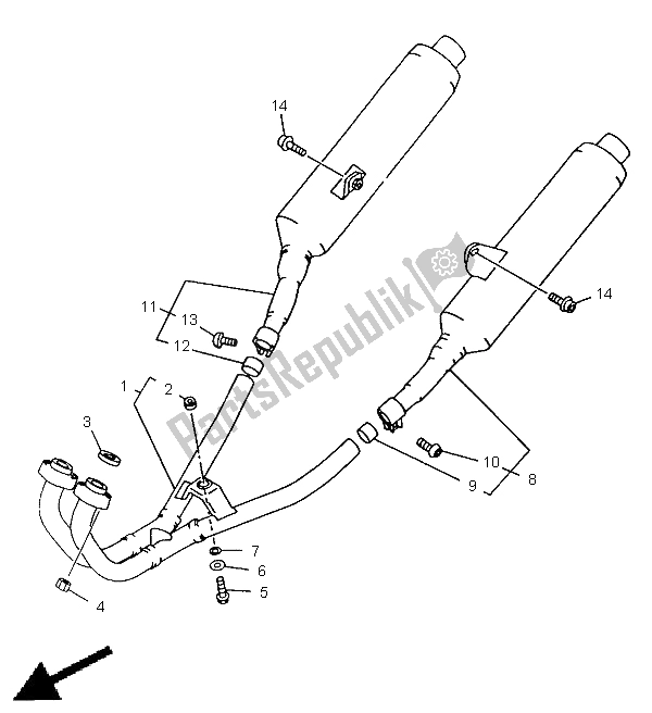 All parts for the Exhaust of the Yamaha TRX 850 1998