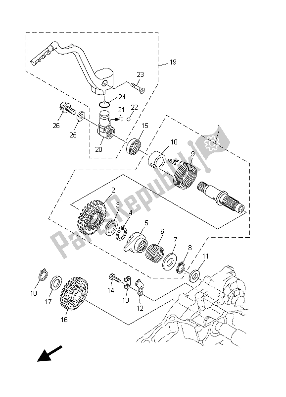 All parts for the Starter of the Yamaha YZ 250F 2003