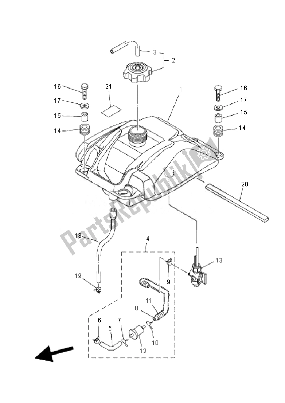 All parts for the Fuel Tank of the Yamaha YFM 90R 2010