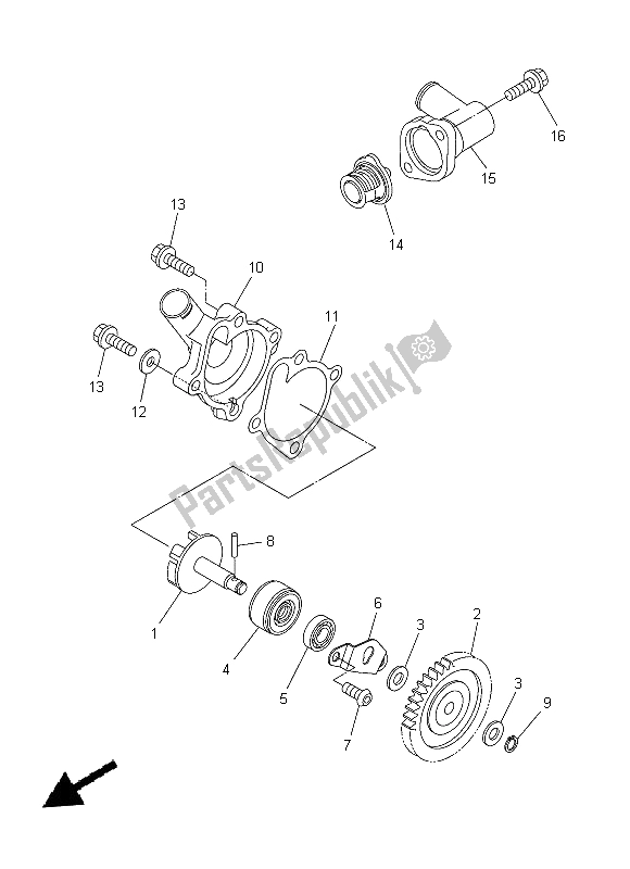 All parts for the Water Pump of the Yamaha WR 250X 2014