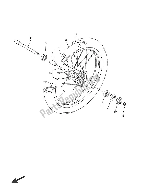 All parts for the Front Wheel of the Yamaha WR 250F 2016