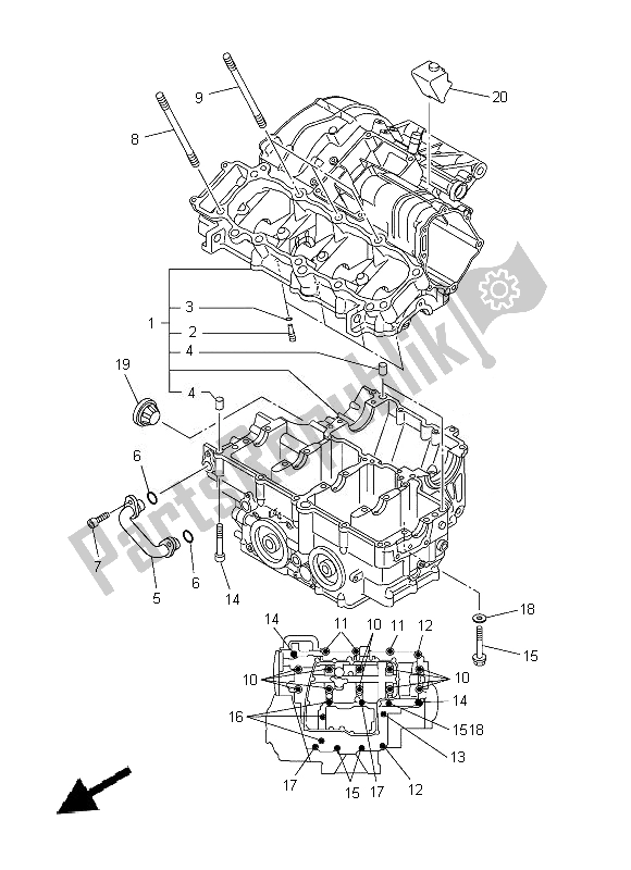 All parts for the Crankcase of the Yamaha FZ8 N 800 2014
