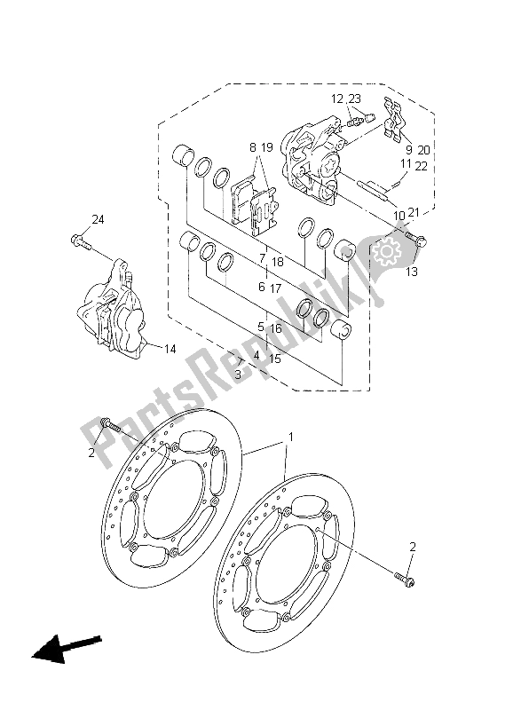 All parts for the Front Brake Caliper of the Yamaha FJR 1300A 2004