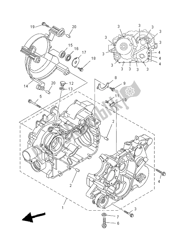 All parts for the Crankcase of the Yamaha YFM 350 DE Grizzly 2014