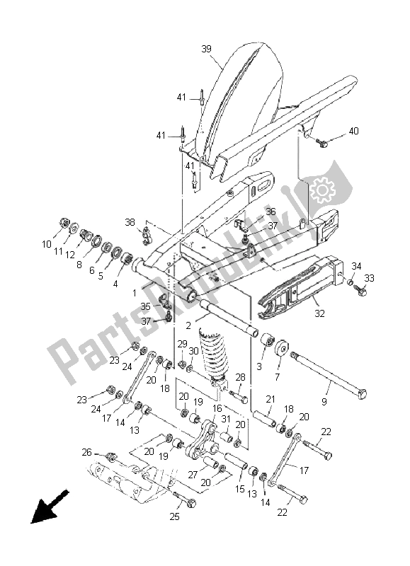 Alle onderdelen voor de Achterste Arm van de Yamaha TDM 900 2005