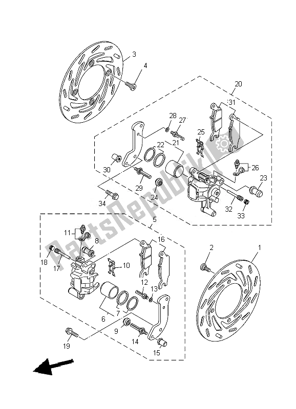 All parts for the Front Brake Caliper of the Yamaha YFM 700F Grizzly FI EPS 4X4 2010