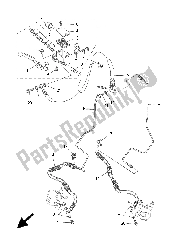 All parts for the Front Master Cylinder of the Yamaha YFZ 350 Banshee 2009