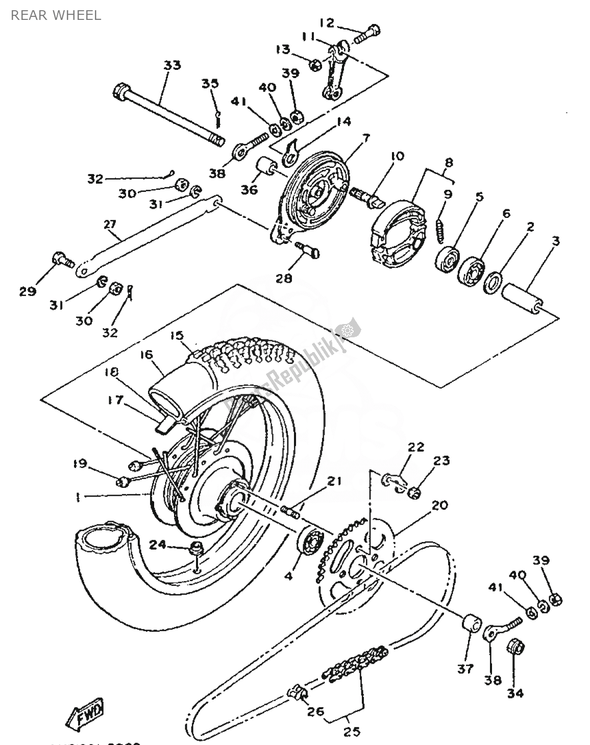 Wszystkie części do Tylne Ko? O Yamaha DT 50 1989