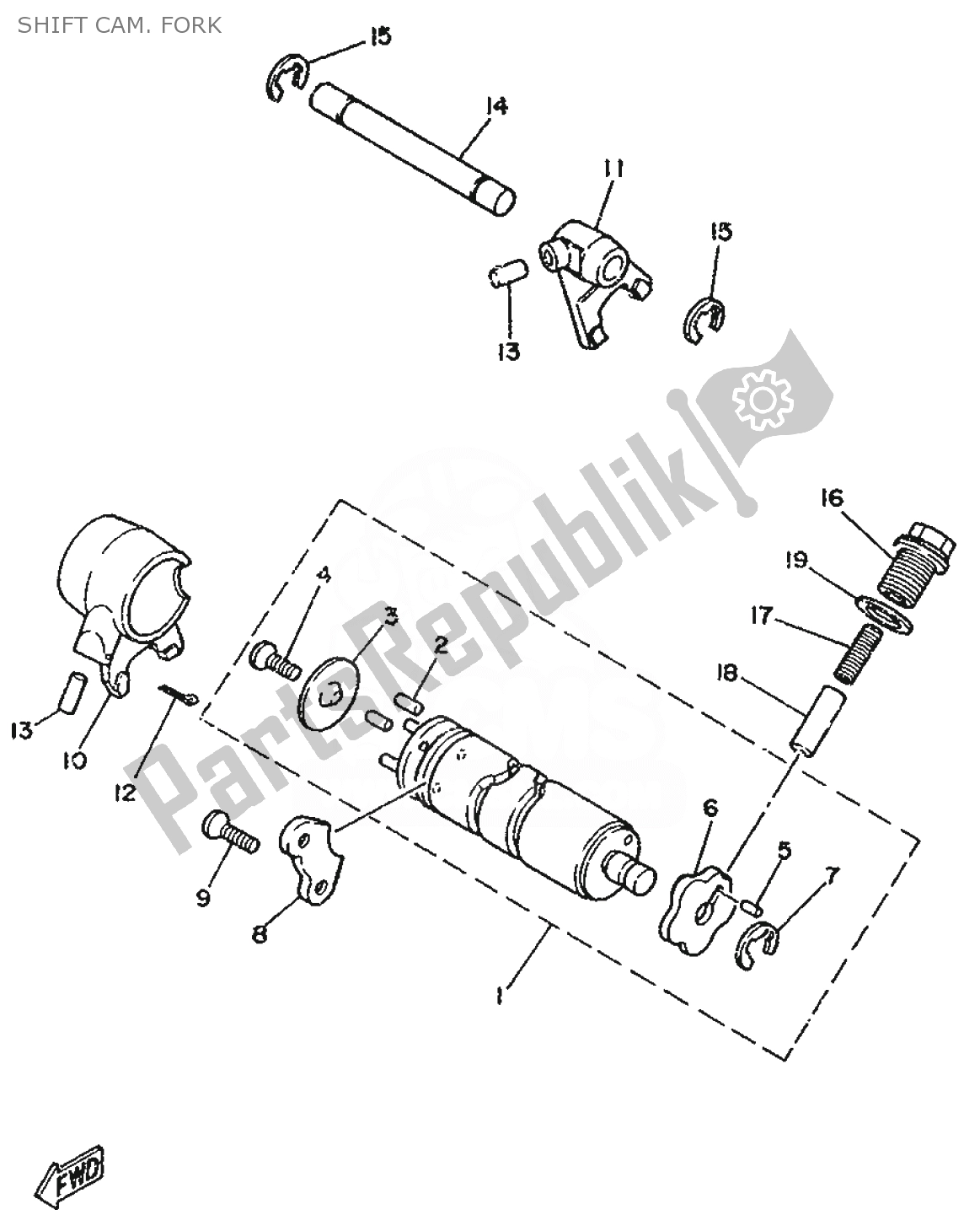 Todas las partes para Shift Cam. Fork de Yamaha DT 50 1989