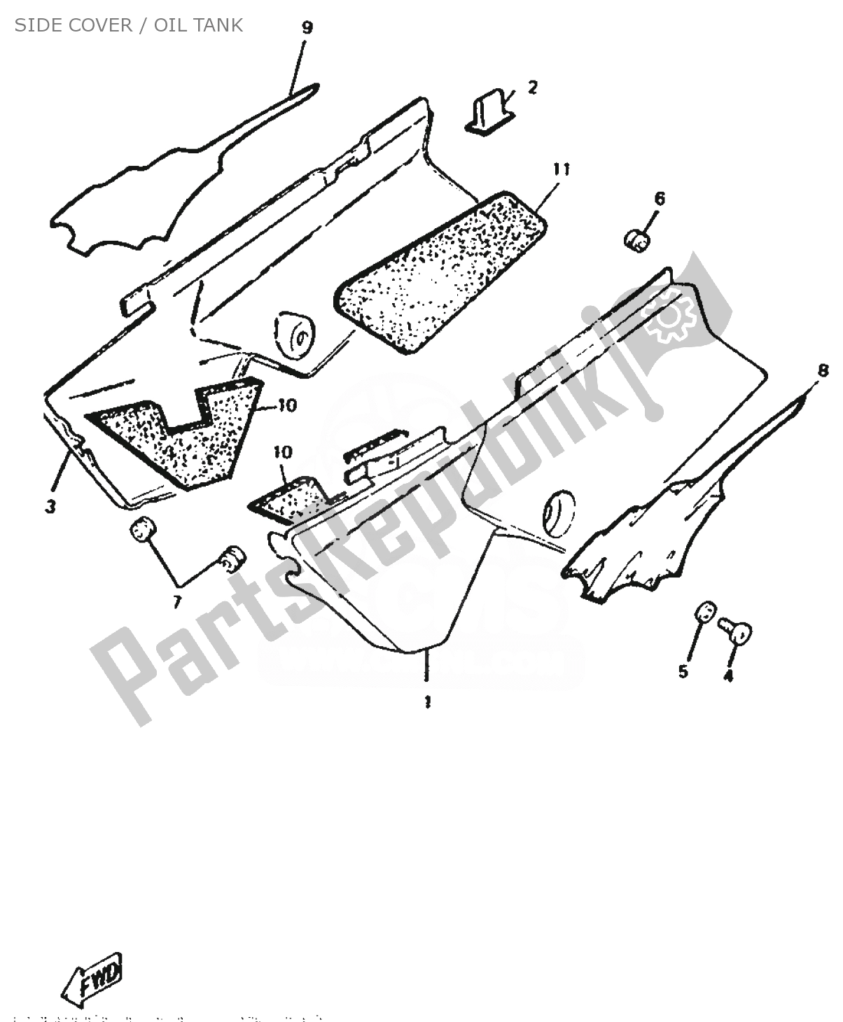 Todas as partes de Side Cover / Oil Tank do Yamaha DT 50 1989