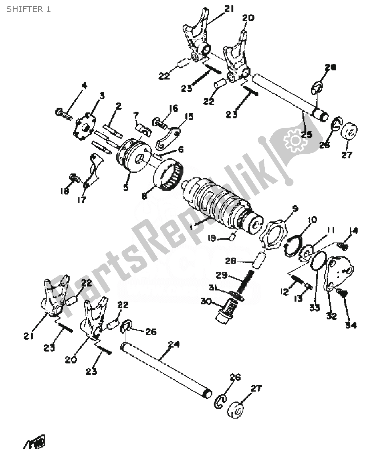 All parts for the Shifter 1 of the Yamaha RD 400 1976