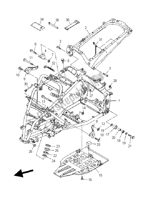 All parts for the Frame of the Yamaha YFM 700R 2007