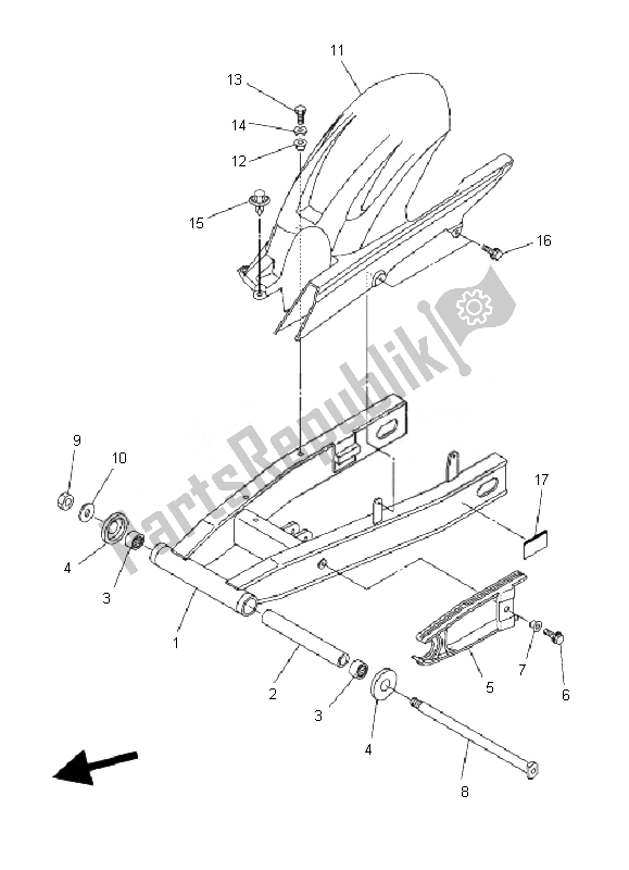 Alle onderdelen voor de Achterste Arm van de Yamaha FZ6 N 600 2007