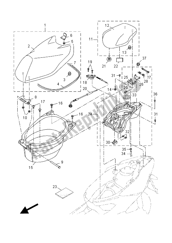 All parts for the Seat & Carrier of the Yamaha NS 50 2015