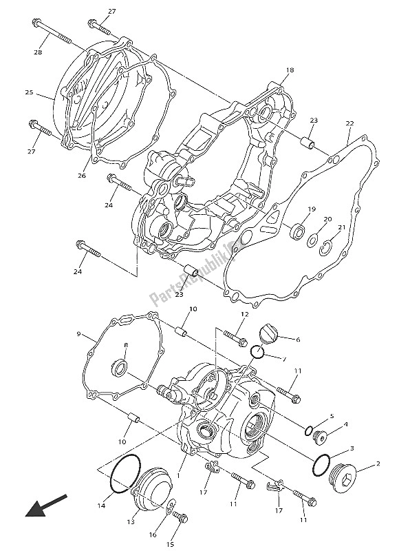 All parts for the Crankcase Cover 1 of the Yamaha WR 250F 2016