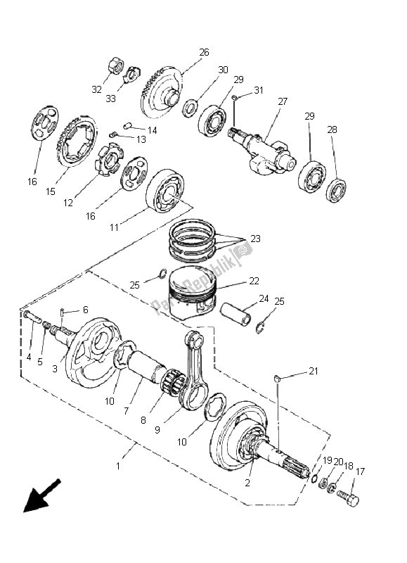 All parts for the Crankshaft & Piston of the Yamaha YFM 350R 2009