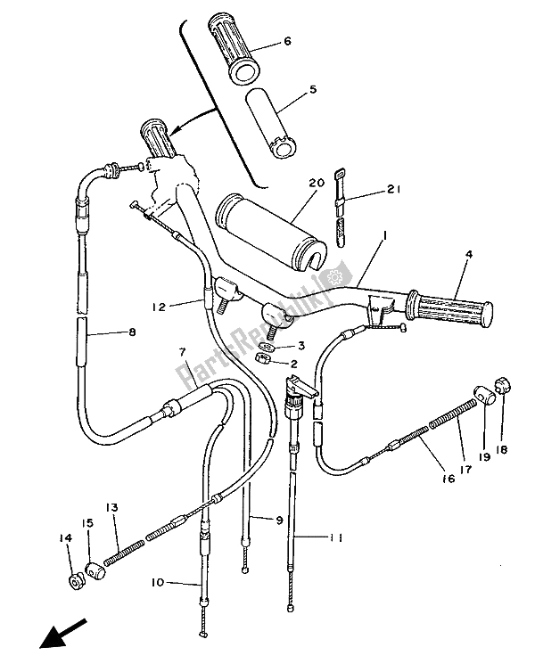 All parts for the Steering Handle & Cable of the Yamaha PW 50 1988