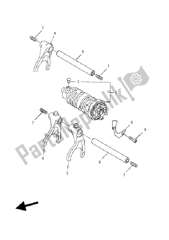 All parts for the Shift Cam & Fork of the Yamaha FZ6 Sahg 600 2009