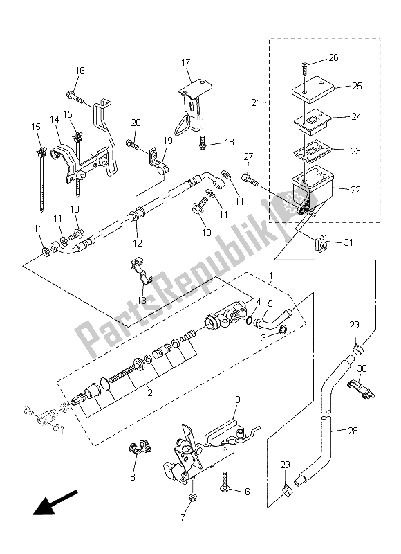 All parts for the Rear Master Cylinder of the Yamaha XVS 1300 CU 2015