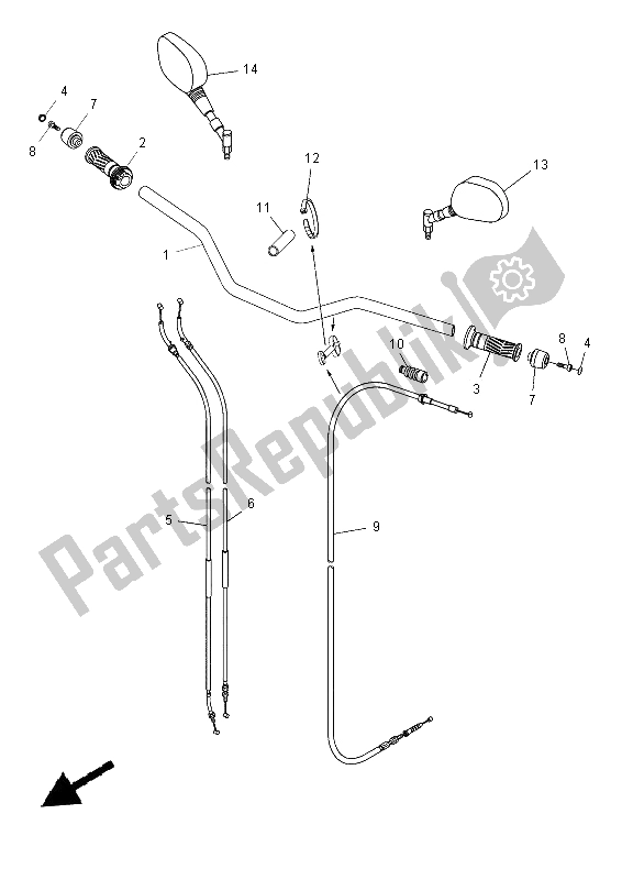 All parts for the Steering Handle & Cable of the Yamaha MT 03 660 2012