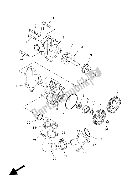 All parts for the Water Pump of the Yamaha MT 03 660 2012