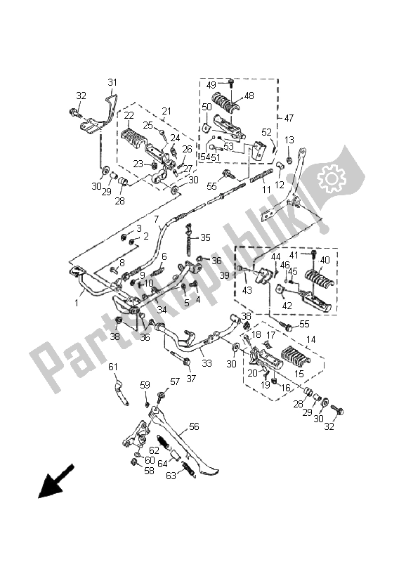 All parts for the Stand & Footrest of the Yamaha XV 535 Virago 25 KW 2001