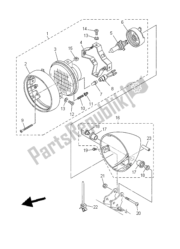 Alle onderdelen voor de Koplamp van de Yamaha XVS 125 Dragstar 2002