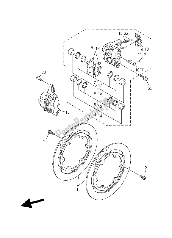 All parts for the Front Brake Caliper of the Yamaha XJR 1300 2007