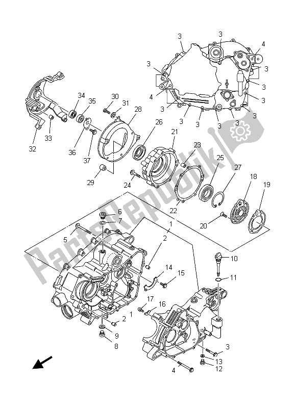 All parts for the Crankcase of the Yamaha YFM 450 Fgpd Grizzly 4X4 2013