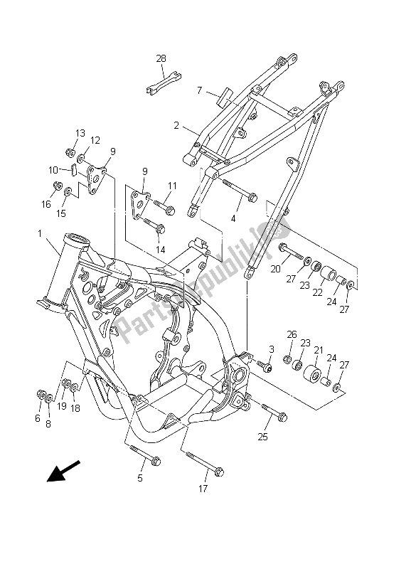 All parts for the Frame of the Yamaha YZ 250 2003