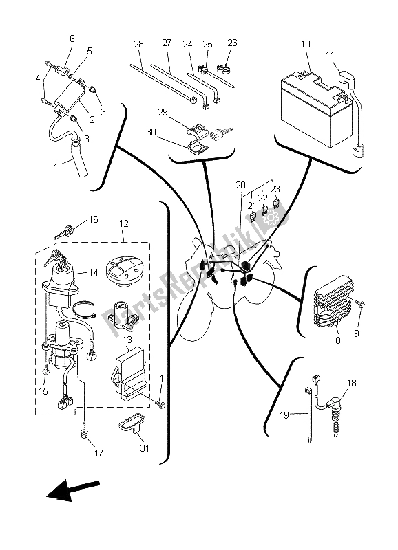 All parts for the Electrical 1 of the Yamaha XT 660R 2004