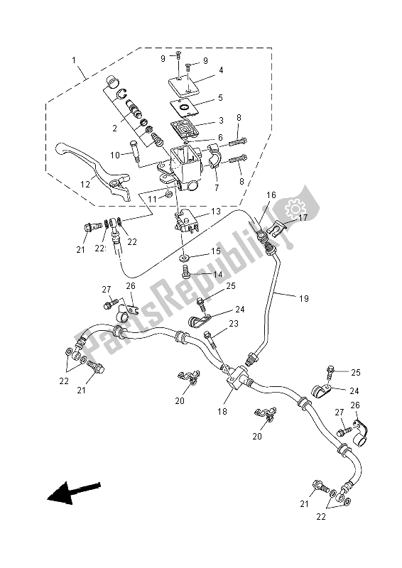 All parts for the Front Master Cylinder of the Yamaha YFM 700 FWA Grizzly 4X4 2014