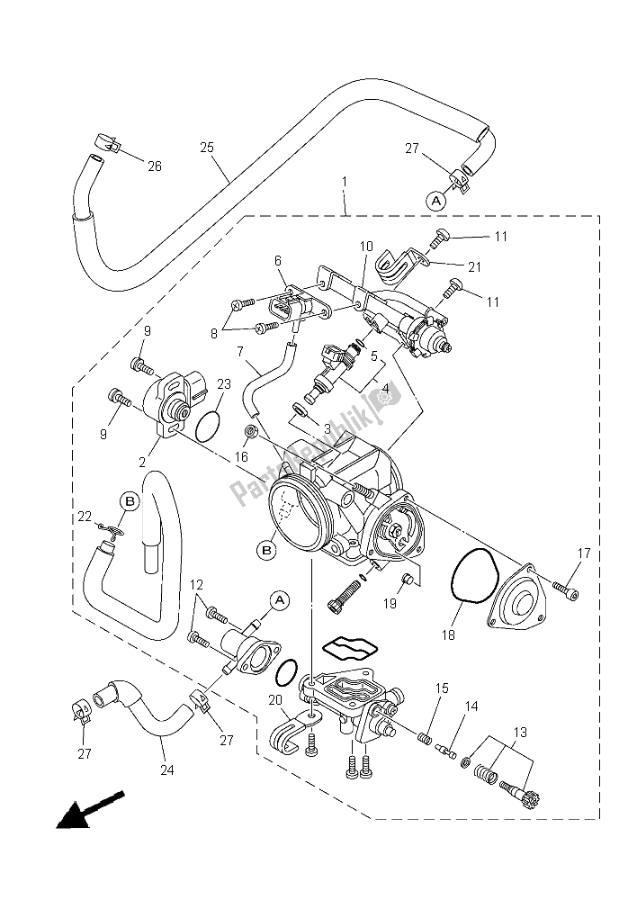 Alle onderdelen voor de Gasklephuis 1 van de Yamaha YFM 700R 2015