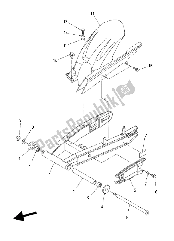 All parts for the Rear Arm of the Yamaha FZ6 NHG 600 2009