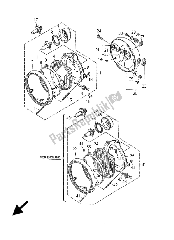 Todas as partes de Farol do Yamaha XJ 600N 2001