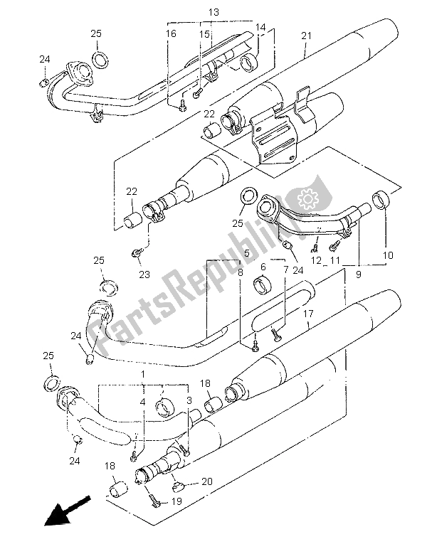 All parts for the Exhaust of the Yamaha XVZ 1300A Royalstar 1997