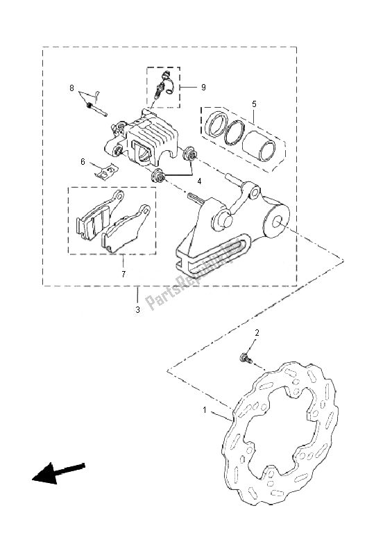 All parts for the Rear Brake Caliper of the Yamaha WR 125R 2010