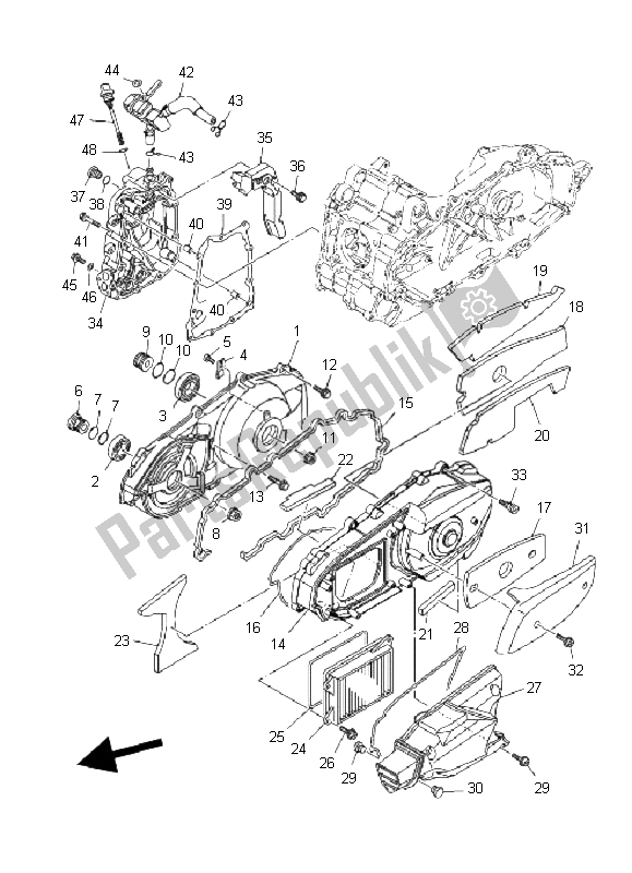 All parts for the Crankcase Cover 1 of the Yamaha YP 400 Majesty 2011