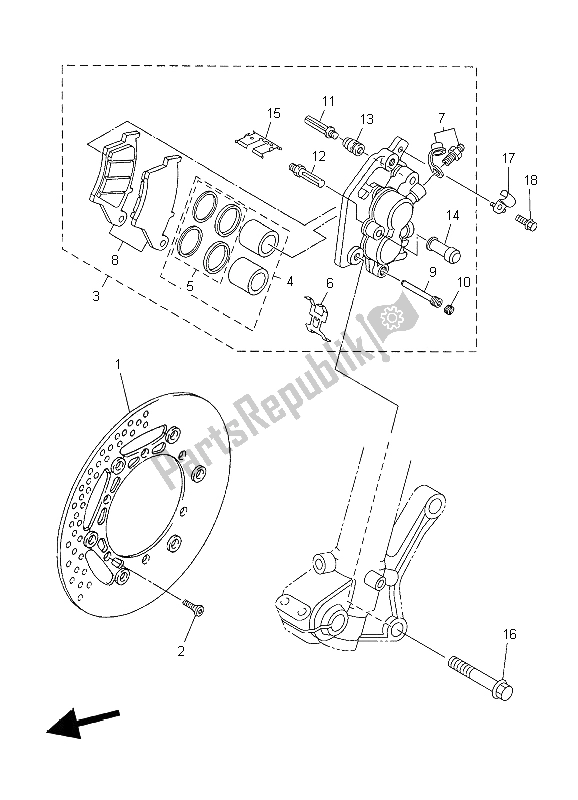 All parts for the Front Brake Caliper of the Yamaha WR 450F 2006