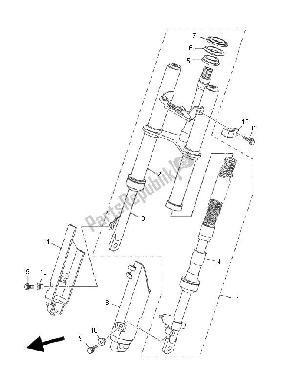 All parts for the Front Fork of the Yamaha TT R 50E 2008
