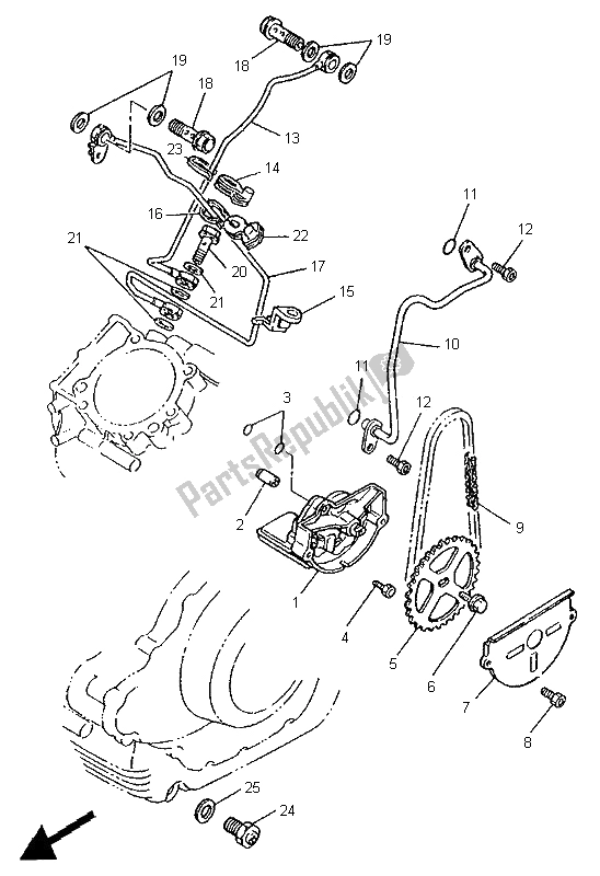 All parts for the Oil Pump of the Yamaha XV 750 Virago 1996