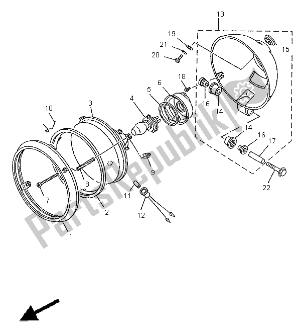 All parts for the Alternate Headlight (uk) of the Yamaha XV 535 S Virago 1997