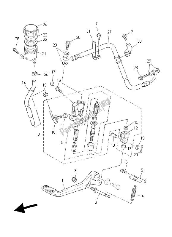 All parts for the Rear Master Cylinder of the Yamaha XJR 1300 2011