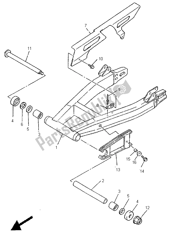 Alle onderdelen voor de Achterste Arm van de Yamaha XJR 1200 1995