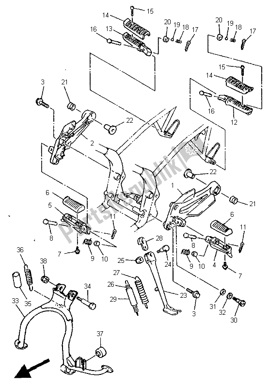 All parts for the Stand & Footrest of the Yamaha XJ 600S 1995