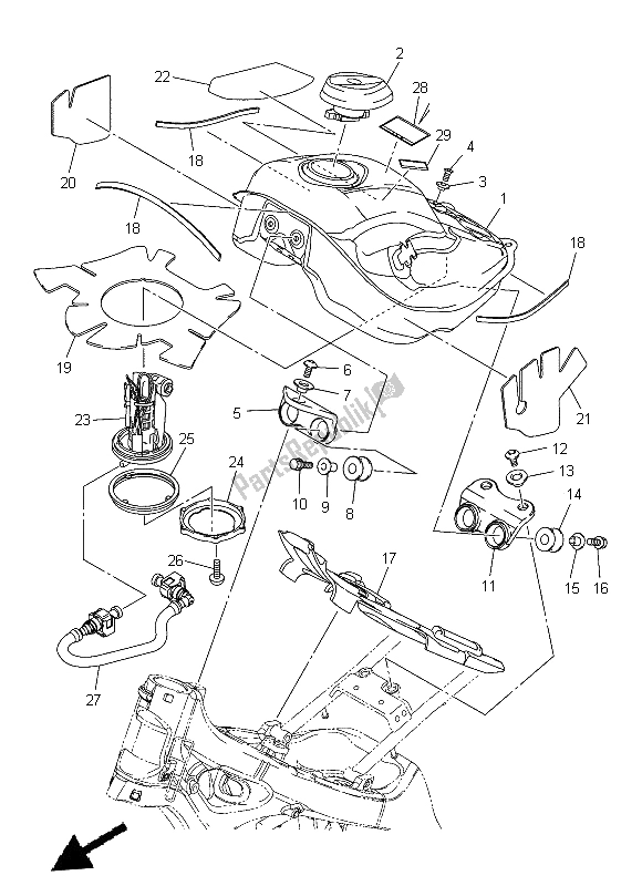 All parts for the Fuel Tank of the Yamaha WR 250R 2014