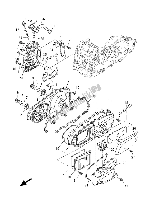 All parts for the Crankcase Cover 1 of the Yamaha YP 400R 2013